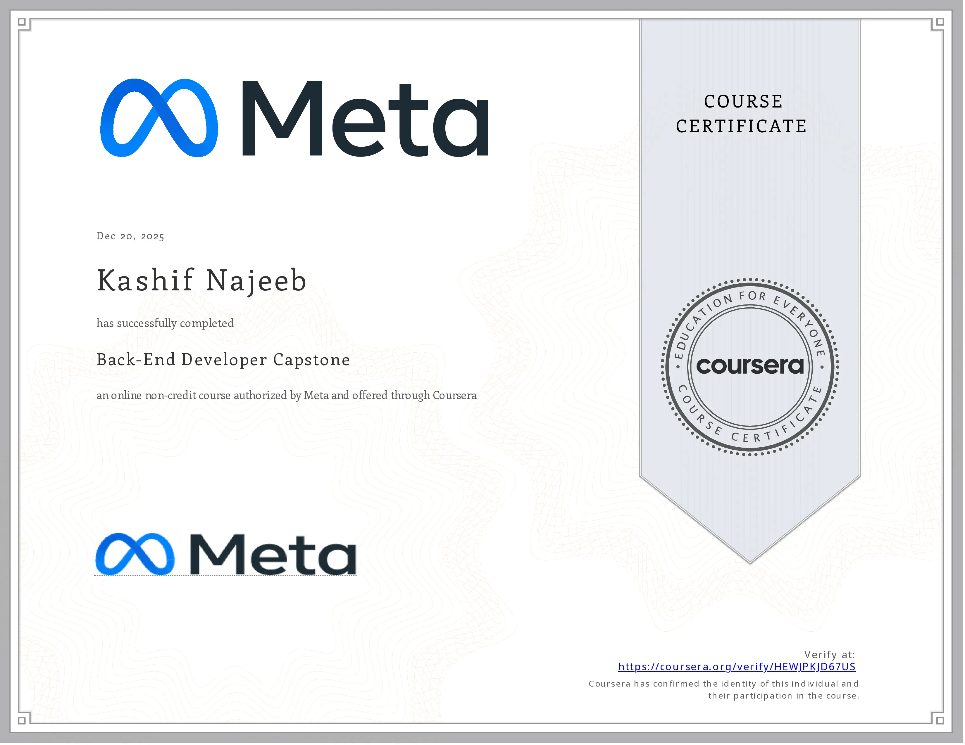 Backend Developer Capstone Meta Certificate