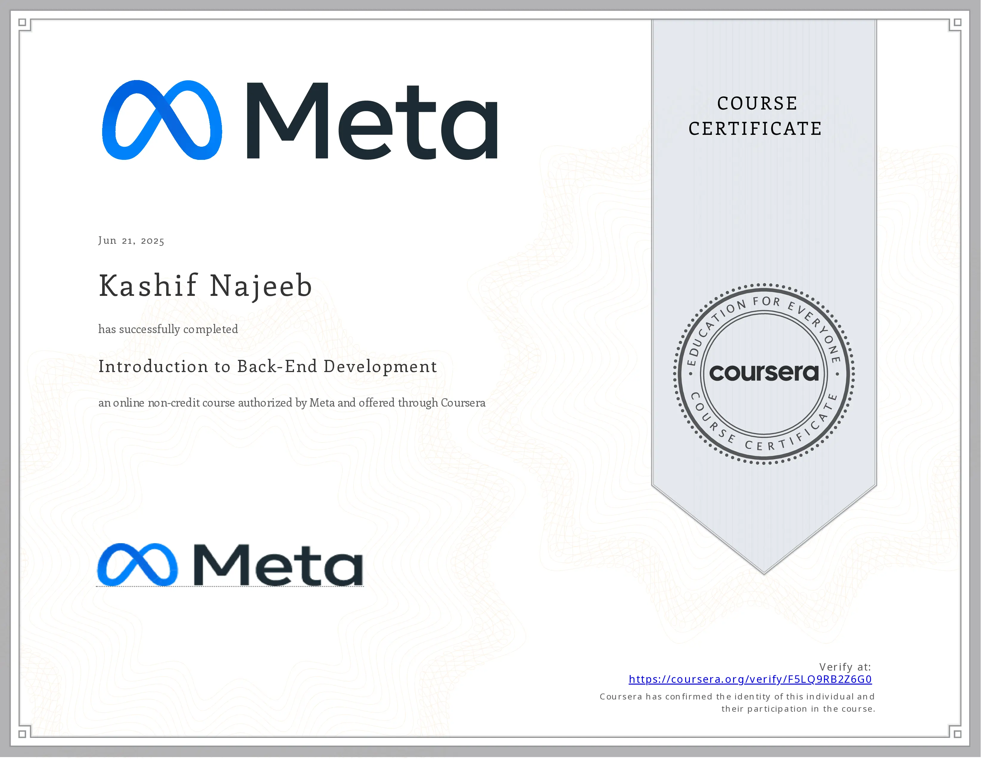 Introduction to Back-End Development Meta Certificate
