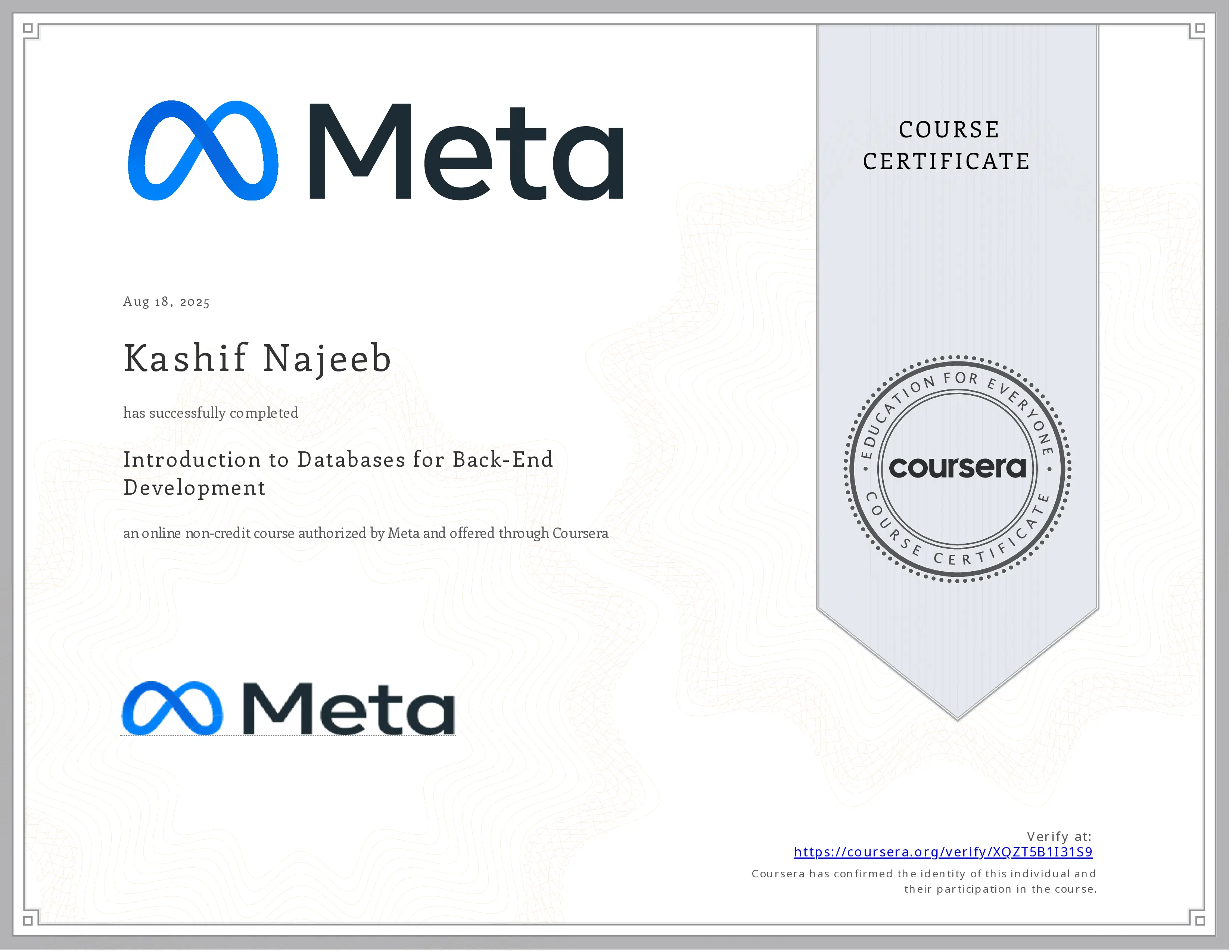 Introduction to Databases for Back-End Development Meta Certificate