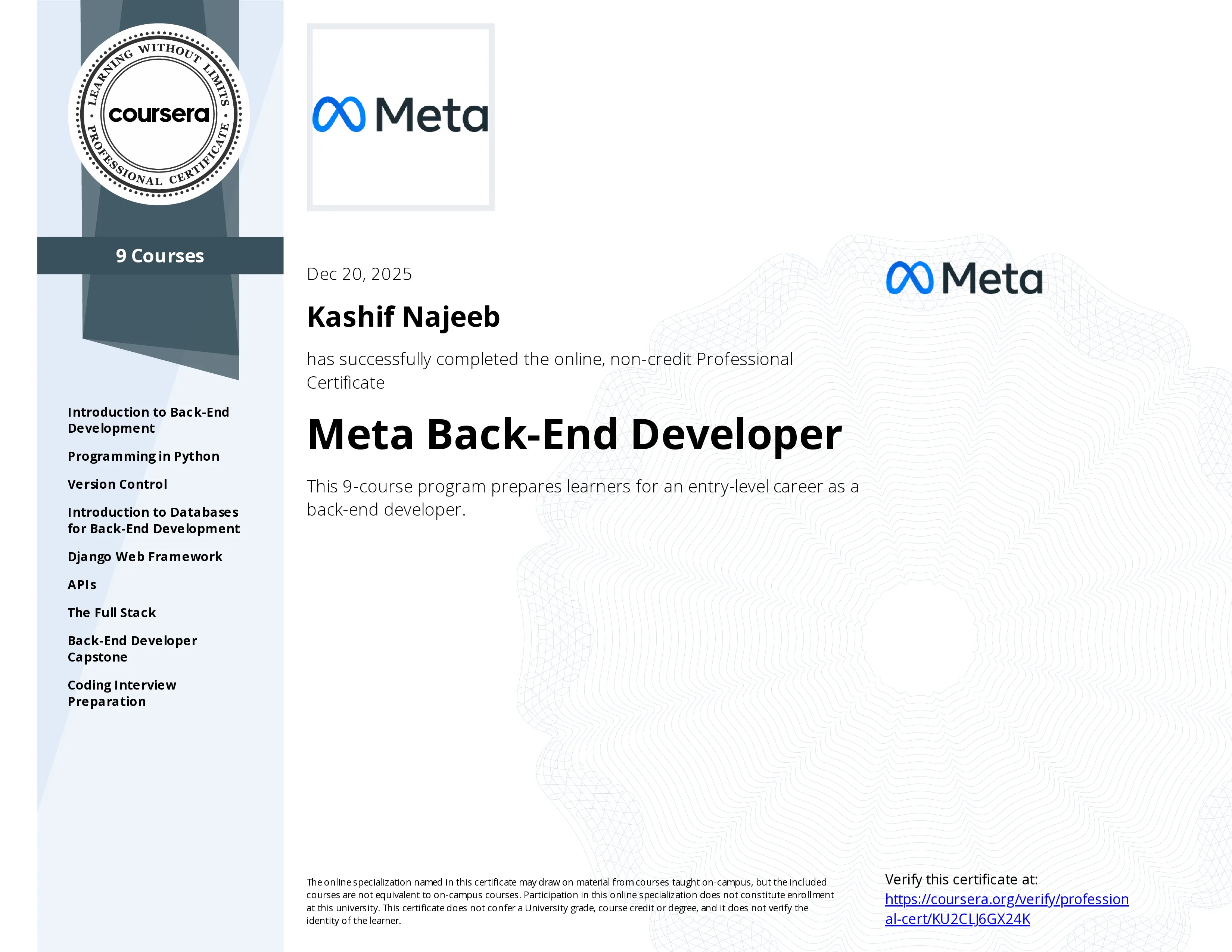 Meta Back-End Developer Certificate