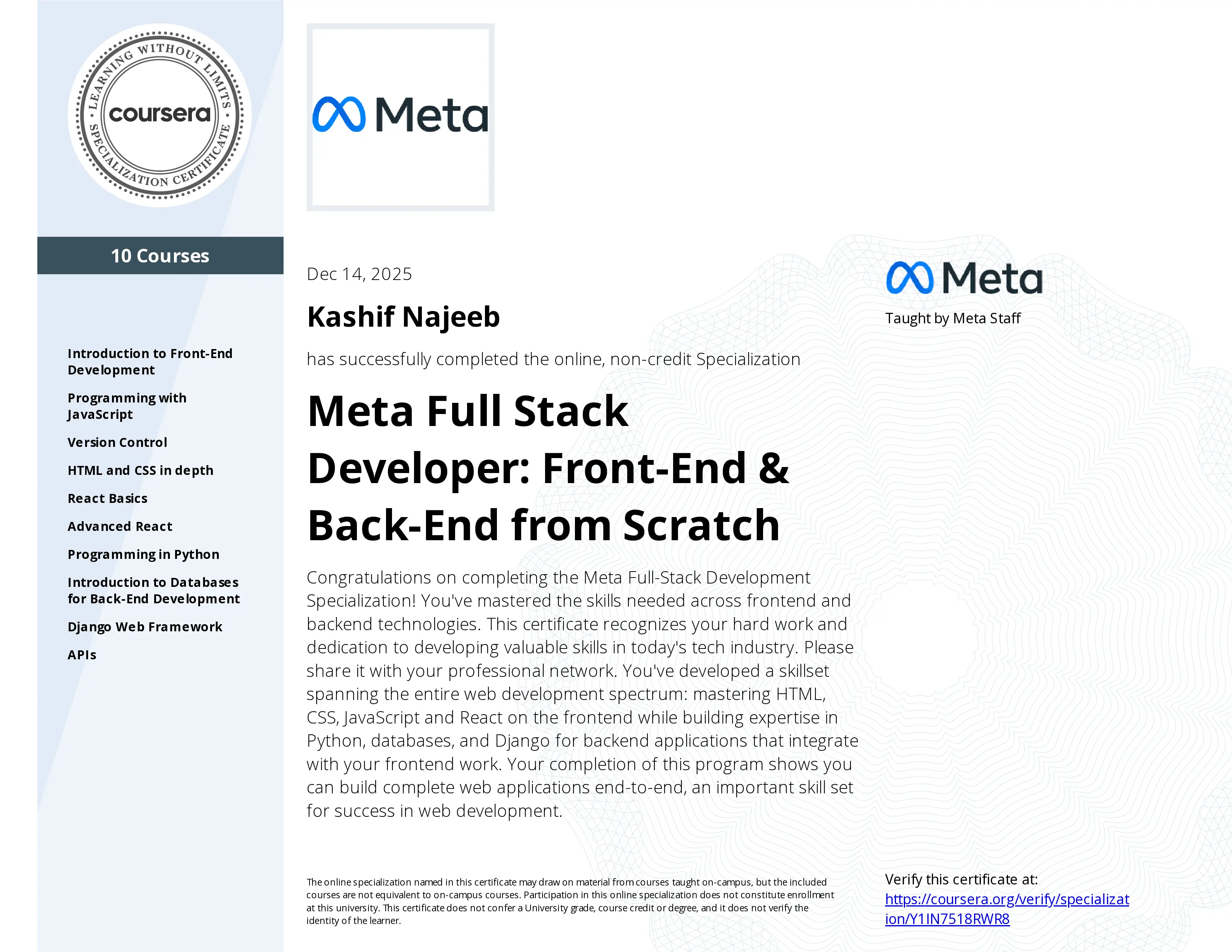 Meta Full Stack Developer Certificate